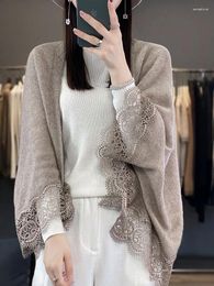 Scarves Korean Fashion Solid Color Lace Wool Coat Warm Shawl Women's Autumn Winter Soft Knitted Blouse Cardigan Neck Guard Cloak Scarf