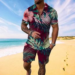 Men's Tracksuits Summer Hawaii Mens Tracksuit 2 Piece Set 3D Print Beach Wind Flora Polo Shirt T Shirt And Short Man Clothing Polo Shirt For Men T240507