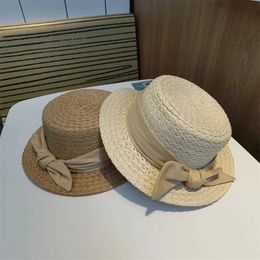 Caps Hats Womens beach hat flat bottomed childrens baby girl bow cute summer outdoor childrens sun hat khaki grid hat Sombreros De Mujer d240509