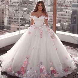2021 Off Shoulder Flowers prom Ball Gown Beaded Quinceanera Dress Lace Up Back Luxurious Pleated Tulle Sweet 15 Party Dresses 0509