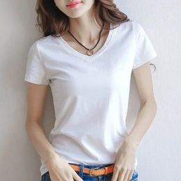 Women's T Shirts 2024 Summer Short Sleeve Shirt Women Soft Slim Thin Top Solid Casual Daily T-Shirt V-neck Tees Basic Office Lady