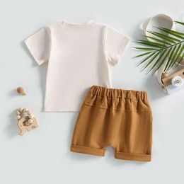 Clothing Sets Toddler Boys Summer Outfit Short Sleeve Letter Pattern Print Tops Brown Drawstring Shorts