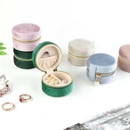 Jewellery Boxes Portable Round Jewellery Box for Travel Ring Earrings Necklace Gift Storage High-end Velvet Zipper Wdeeing Jewellery Organiser Box