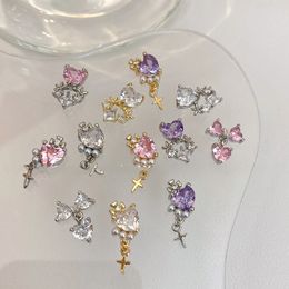 10PCS Baroque Retro Nail Accessories with Diamond Sparkling Zircon Hollow Large Butterfly Colourful Love Charm 240509