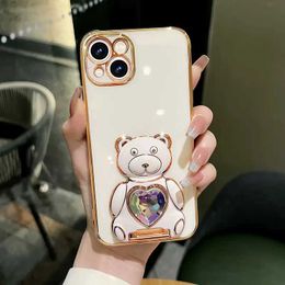 Cell Phone Cases Cute 3D Love Heart Bear Diamond Stand Phone Case For Vivo Y55 Y02 V23E V25 V25E V23 V21 V20 V21E Y76 Y76S Y73 Y75 Y72 Y52 Y53 J240509