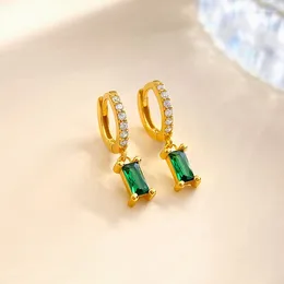 Hoop Earrings KNB Zircon Rectangular Green Stone For Women Gift Real 925 Sterling Silver Original Luxury Quality Fine Jewellery
