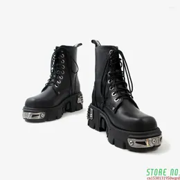 Boots Punk Style Platform Women Ankle Women's Motorcycle Boot Fashion Ladies Chunky Shoes Metal Decor Black BIG