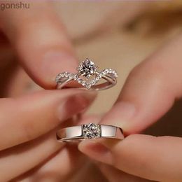 Couple Rings Korean Luxury Zircon Couple Ring Mens Silver Plated Love Forever Heart Adjustable Open Ring Wedding Anniversary Jewelry WX