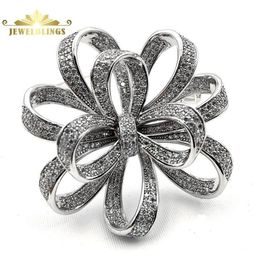 Victorian Vintage Silvertone Micro Pave Clear CZ Ribbon Bow Brooches Circlet Floral Style Bowtie Pin Broach Women Bridal Jewelry 23586247