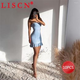 Casual Dresses 10 Bulk Items Wholesale Lots Summer 2024 Solid Falbala Strapless Mini Formal Dress Sexy Y2k Clothes For Women K12979