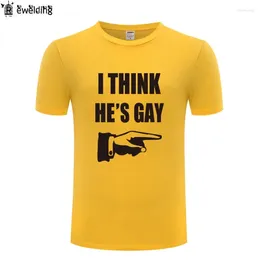 Men's T Shirts I Think He's Gay Funny Shirt Men Summer Cotton Short Sleeve Male Tshirt Streetwear Fitness T-Shirt For Man Tops Tees Big Size