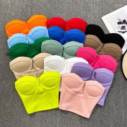 Women's Tanks Solid Color Strapless Tube Top Outer Wear Sexy Girl Short Bare Midriff Slim Fit Thin Band Chest Pad Wipe