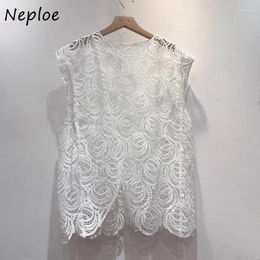 Women's Tanks Neploe Fashion Vintage Lace Hollow Out Tank Top Y2k Sleeveless Tops Mujer 2024 Summer O-neck Loose Vest For Women