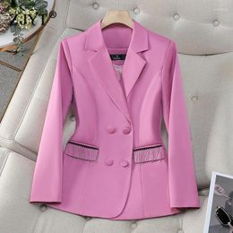 Women's Suits ZJYT Office Lady Blazer Women 2024 Spring Autumn Long Sleeve Jacket Coat Casual Daily Beading Tassel Veste Femme Plus Size