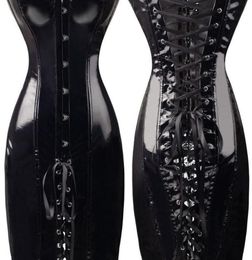 Sexy Womens Black PVC Corset Fetish Dress Ladies Dominatrix Nightclubs corset SXXL Y2008243711169