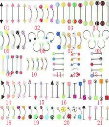 D0923 105 PCS MIX Uv Piercing Jewelry Belly Ring Eye Mix Designs and Colors 14G Stainless Steel Bar 10mm Length1400169