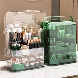 Storage Boxes Cosmetic Box With Cover Handle Dustproof Moistureproof Space Saving Desktop Container Holder Makeup Organiser Rack