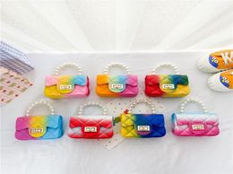 Colourful Jelly Children039s Shoulder Purse Girls Fashion Korean Pearl Handbag Whole Candy Bags For Children3280979