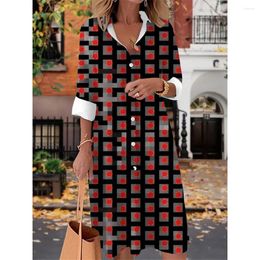 Casual Dresses Women's Suit Collar Long Sleeve Colour Block Dress Summer Fashion Polka Dot S-5XL 2024