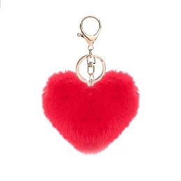 Keychains Lanyards Cute heart-shaped Pom keychain rly Bobbles Pom keychain girl bag car keychain pendant J240509