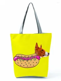 Shoulder Bags Sausage Dog Printed Handbag Daily Cartoon Animal Eco Reusable High Capacity Shopping Bag Yellow Lady Travel Tote Custom