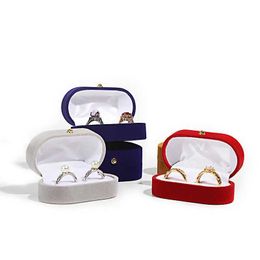 Jewelry Boxes Velvet Double Ring Box for Proposal Engagement Wedding Gift Storage Ring Earrings Holder Plush Gold Buckle Jewelry Organizer Box