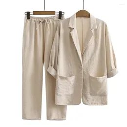 Women's Two Piece Pants Cotton And Linen 2-piece Suit Jacket Trousers Spring Autumn Loose Fashion Casual Top Set