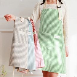 Cotto Linen Striped Apron With Thin Cotton Fabric Waistband For Stain Oil Resistance Coffee Overalls Kitchen Accessories 240508