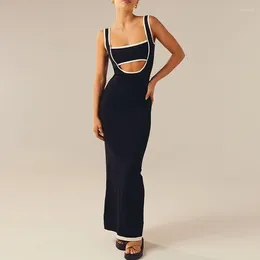 Casual Dresses Fashion Strap Dress For Women's Knitted Sleeveless Open Back Tube Top Long Skirt Sexy Tight Fitting Suspender Vest YDL09