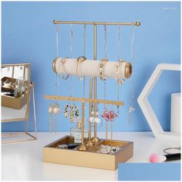 Jewelry Pouches, Bags Pouches T-Shaped Three-Layer Display Rack Bracelet Necklace Ring Earrings Stand Organizer Holder Drop Delivery P Otpwb