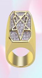 Mens Geometric Patterns 18K Yellow Gold Plated CZ Copper Bling Rings Cubic Zirconia Micro Pave Simulated Diamonds Ring with gift B6428043