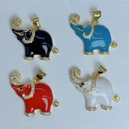 Pendant Necklaces Exquisite Zircon Enamel Elephant Necklace Pendants Charms For Jewelry Making Accessories