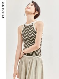 SENTUBILA Womens Knitted Sweater Vest 2024 Spring Summer Casual Sleeveless Contrast Striped Female Crop Tank Tops W33I52149 240508