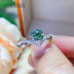 Cluster Rings GRA Certified Real Green Moissanite 1 Star River Ring Pass Diamond Test 925 Sterling Silver Couple Engagement Band