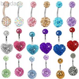 Navel Rings 1/2Piece Stainless Steel Crystal Belly Button Piercing Bar 14G Cute Belly Ring Shiny Sexy Navel Piercing Bar Body Jewelry Lot d240509