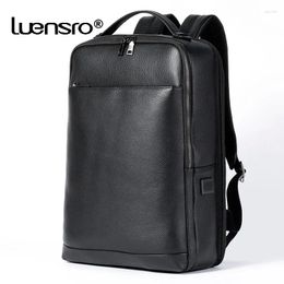 Backpack Genuine Leather 15.6inch Laptop USB Men Computer Bag Schoolbag Large Capacity Soft Cowhide Travel Male