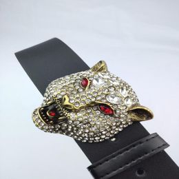 Western Rhinestone Leopard Head Buckle Tiger Print Leather Men Belt Gift Jeans 299I