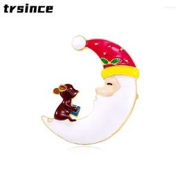 Brooches Cute Santa Claus Moon Hat Lovely Elk Brooch Enamel Christmas Corsage Gift For Girls Women Lady Accessories