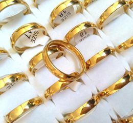 50pcs Gold 4mm Wedding Engagement Rings Men Women 316L Stainless Steel Plain Band Finger Rings High Quality Comfortfit Lovers Cou7712305