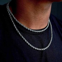 Chains Vnox 2-5mm Rope Chain Necklaces for Men Women Twisted Sigapore Links Choker Basic Casual Punk Rock Stainless Steel Male Collar d240509