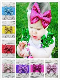 Baby Lace Headband Girls Kids Elastic Bow Headbands Sequined Paillette Bowknot Hairbands Children Hair Accessories 12 Colors KHA359731785