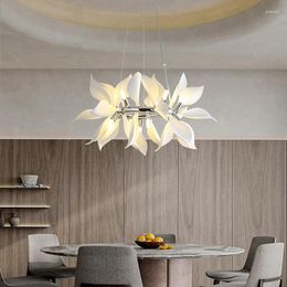 Chandeliers Porcelain White Petal Gold Chrome Hanging Lamp For Ceiling Living Room LED Decor Lighting Fixture Modern Home Lustre