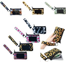 Web celebrity Tik Tok Printed Leopard Cow Flower MultiFunction Neoprene Passport Cover ID Card Holder Wristlets Clutch Coin Wallet With Keychain4047546