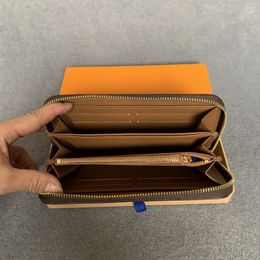 Wholesale High quality fashion wallet single zipper designer men women leather wallets lady ladies long purse with orange box card 6001 2153