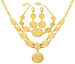 Women 18K Gold Plated Muslim Symbol Coin Beaded Necklace Bracelet Earrings Set Necklace Earring Bracelet Set2060912