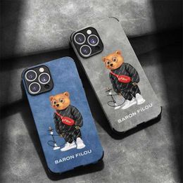 Cell Phone Cases Baron Filou Soft Case Suitable for iPhone 15 14 13 11 Pro Mini 7 8 Se Plus Xr X Max Phone Cover Cartoon Bear Sheep Leather Fund Capa J240509