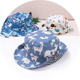 Caps Hats Childrens Bucket Hat New Spring Boys and Girls Sun Hat Cute Cartoon Animal Whale Ocean World Outdoor Summer Childrens Hat Fishing Hat S-XL d240509