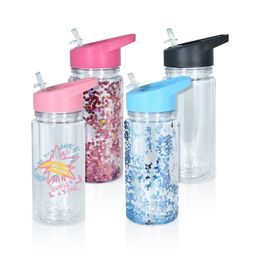 US Local warehouse 300ml snow globe plastic kids tumblers double walled clear acrylic cups for children sippy cups DIY glitter sports water bottle 60pcs/case