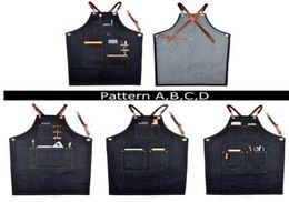 Unisex Denim Bib Apron Leather Strap Barista Baker Working Uniform for Bartender BBQ Chef Cook Household Cleaning Tools Supplies3816340