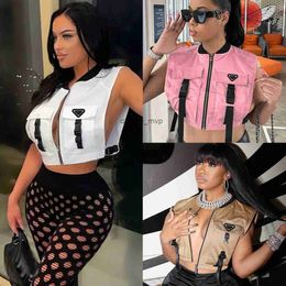 Luxury Designer Womens Tops Tanks Camis Round Neck Zipper Loose Fashion Work Vest Sexy Side Hollow Vest Coat Tees